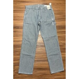 Gap Relaxed Straight Carpenter Jeans Hickory Stripe Blue White Rigid Sz 32x32